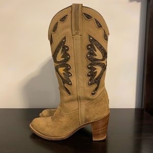 Suede Butterfly Cowboy Western Boots - Size 8.5